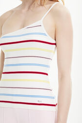Women Multicolor Striped Asymmetrical Tank Top Multico white striped details view 2
