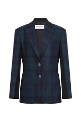 Menswear-inspired tartan blazer Check navy green front view