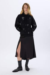 Hoodie with surrealist motifs Black front worn view