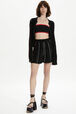 Women Multicolor Striped Pleated Shorts Black front worn view