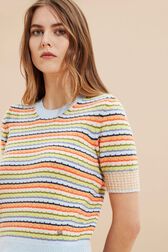 Pull manches courtes rayé multicolore pastel femme Multico vue de détail 2
