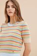 Women Pastel Multicolor Striped Short Sleeve Sweater Multico details view 2