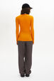 Wool Knit Crew-Neck Slit Sleeves Sweater Orange back worn view