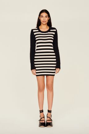 Women Jane Birkin Striped Midi Dress Black/white front worn view