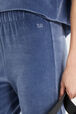Flared velvet trousers Blue grey details view 1