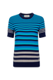 Pull rayé col rond à manches courtes Rayures bleu/silver vue de face