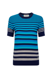 Pull rayé col rond à manches courtes Rayures bleu/silver vue de face