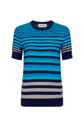 Pull rayé col rond à manches courtes Rayures bleu/silver vue de face