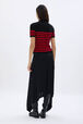 Striped short-sleeved woolen sweater Black/red back worn view