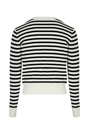 Pull rayé à col rond Raye noir/ecru vue de dos