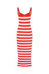 Robe bretelle rayée à côtes Rayures tangerine/blanc vue de dos