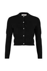 Open Knit Crew-Neck Cardigan Black front view