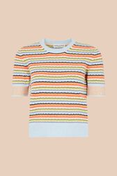 Pull manches courtes rayé multicolore pastel femme Multico vue de face