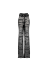 Women Striped Openwork Lace Trousers Black front view