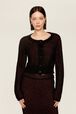 Cardigan lurex femme Raye noir/bronze vue portée de face