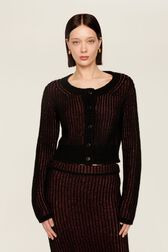 Cardigan lurex femme Raye noir/bronze vue portée de face