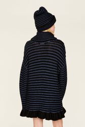 Robe courte col roulé lurex femme Raye noir/bleu vue portée de dos