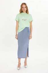 Ribbed midi skirt Blue front view