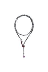 Long necklace pink Precious pin Claret front view
