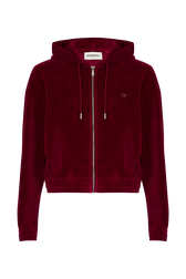 Sweat à capuche manches longues en velours Framboise vue de face