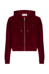 Long-sleeved velvet hoodie Rasberry front view