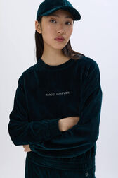 Long-sleeved velvet sweater Dark green details view 1