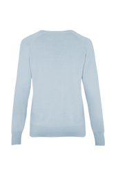 Women Cherry Print Sweater Baby blue back view