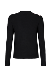 Pull en laine fleur tissée au col femme Noir vue de dos