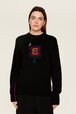 Women May 68 Intarsia Wool Sweater Black front worn view
