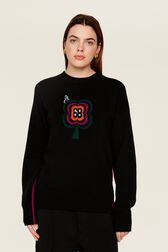 Pull laine intarsia mai 68 femme Noir vue portée de face