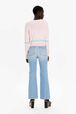 Women Colourful Stripes Wide Viscose Cardigan Baby pink back worn view