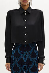 Satin Shirt with Rhinestone Buttons Black details view 2