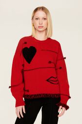 Pull laine intarsia charms femme Rouge vue portée de face