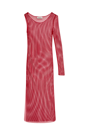 Women Asymmetric Slit Long Dress Red front view