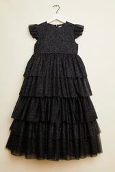 Robe longue à volants fille Noir vue de face
