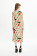 Women Cherry Print Twill Midi Dress Baby yellow back worn view