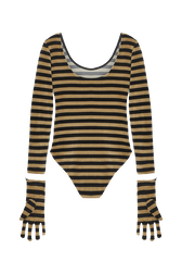 Body velours femme Raye noir/kaki vue de dos