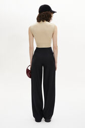 Merino Wool And Silk High Neck Sweater Sand back worn view