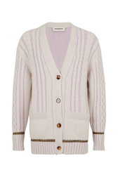 Alpaca Wool Cable Knit V-Neck Cardigan Lilac front view