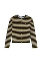 Women Velvet Cardigan Striped black/khaki front view