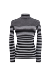 Pull col roulé rayée en laine et lurex Raye noir/argent vue de dos
