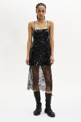 Robe nuisette à bretelles à sequins Noir vue portée de face