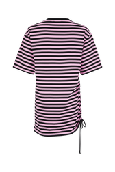 Robe rayée col rond manches courtes Rose/noir vue de dos