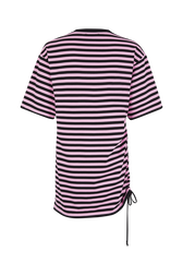 Striped short-sleeved crew-neck dress Pink/black back view