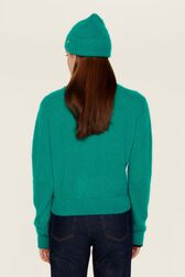 Women Mohair Beanie Emerald back worn view