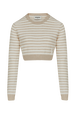 Women Two-Colour Long-Sleeve Crop Top Striped ecru/beige front view