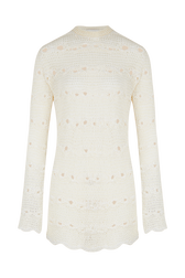 Women Striped Openwork Short Dress Striped ecru/white front view