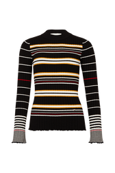 Striped Wool Knit Crew-Neck Sweater Black/ecru front view