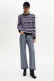Striped Long-Sleeved Crew Neck Sweater Striped black/lilac front worn view