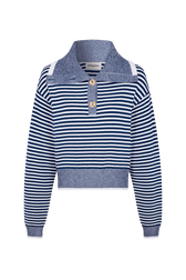 Pull camionneur marinière en coton mélangée Raye blanc / bleu vue de face